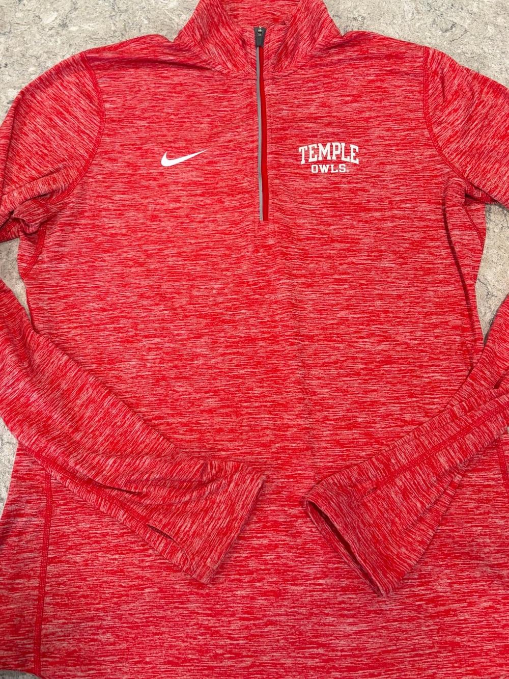 Temple Owls Nike Red Heather Quarter-Zip Pullover-Large